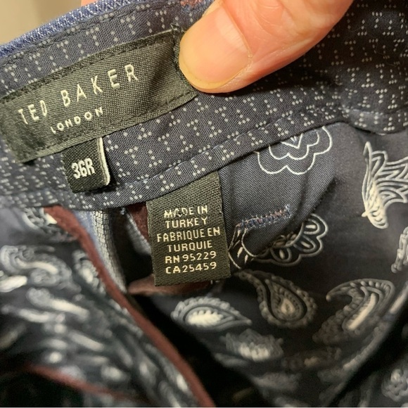Ted Baker Chambray Straight Pants Sz 36X32 Blue Herringbone Casual Dress Chino - Picture 10 of 15